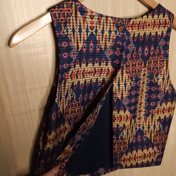 Sam Edelman Southwestern Cropped Sleeveless Blue Top Medium - Picture 3 of 7